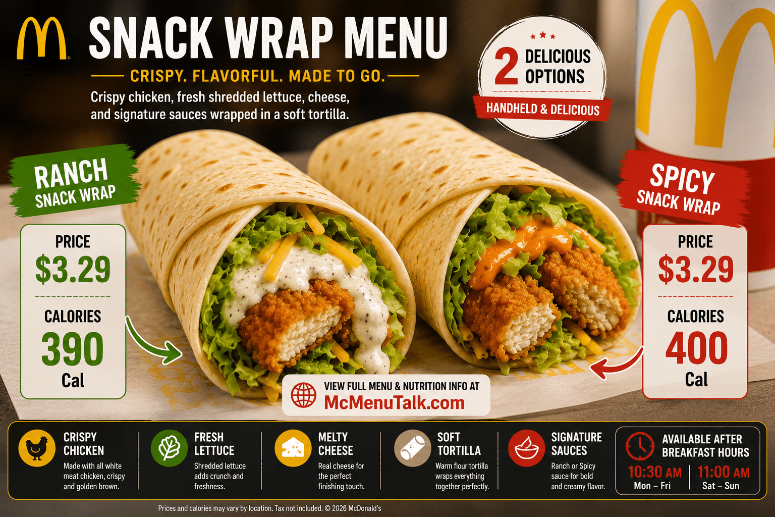 🌯 Snack Wrap Menu Prices & Calories (USA 2026)