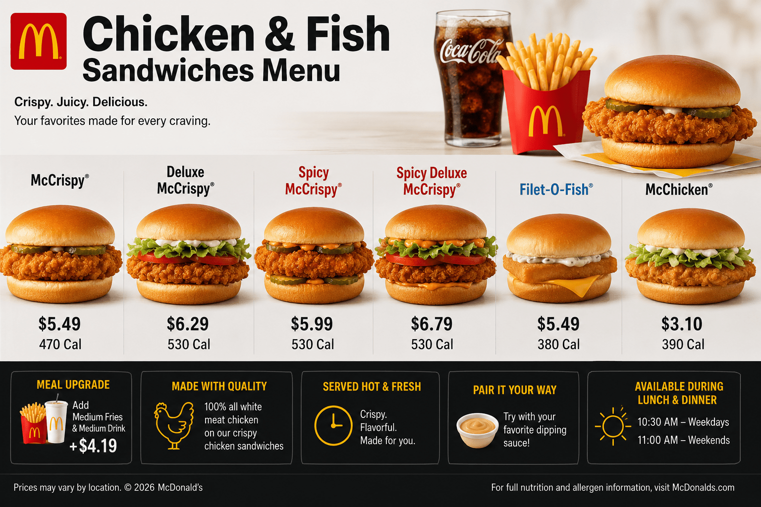 🍗 Chicken & Fish Sandwiches Menu Prices & Calories (USA 2026)