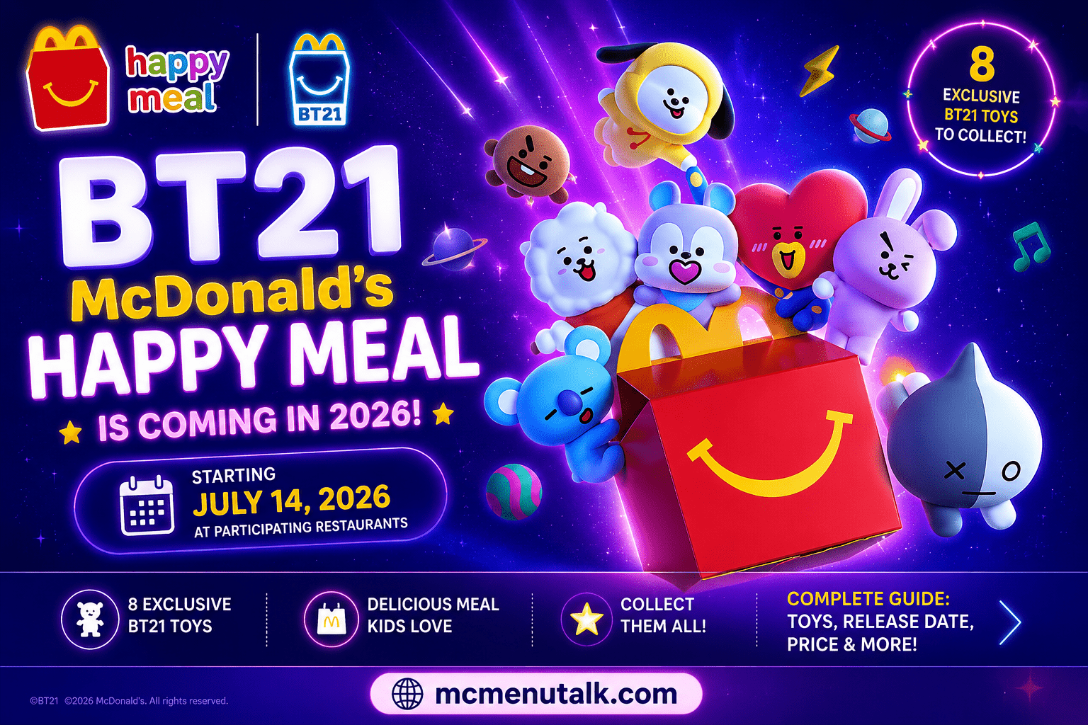 BT21 McDonald's Happy Meal 2026: Toys, Release Date, Price